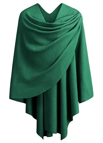 PULI Womens Large Cross Front Poncho Sweater Wrap Topper Knitted Elegant Shawls Cape for Fall Winter - color: 1-sea Green