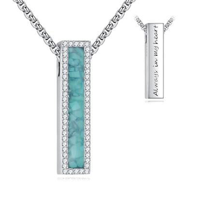 Cremation Urn Necklaces for Ashes Sterling Silver 3D Vertical Bar Memorial Pendant for Loved Ones Keepsake Cremation Jewelry Gifts for Women Men - style: Turquoise-A