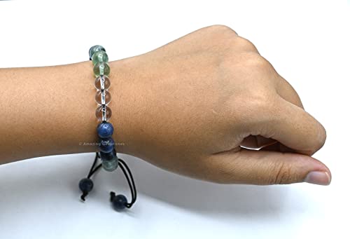 Amazing Gemstone Bracelet for Studying and Concentrating Manifestation - Sodalite Fluorite Clear Quartz Set for Men Women Healing Calming Anxiety Stress Relief Gifts Pulseras Para Hombres Mujer - color: Study Aids