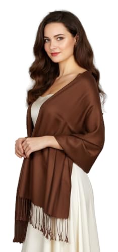 Pashmina Shawls Wraps for Women. Dress Cover Up Formal. Cashmere Feel Wrap for Evening Dress. - color: D Brown