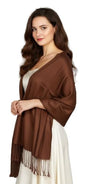 Pashmina Shawls Wraps for Women. Dress Cover Up Formal. Cashmere Feel Wrap for Evening Dress. - color: D Brown