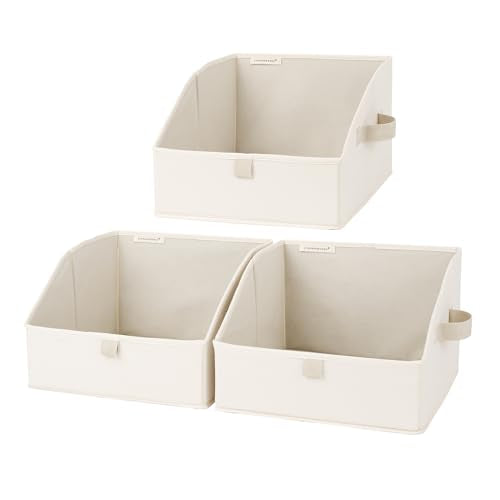 StorageWorks Closet Storage Bins, Trapezoid Organizer Box for Shelves, Fabric Clothes Bin, Foldable Organizing Baskets with Handles, Small, Beige, 3-Pack - color: Beige, size: Small