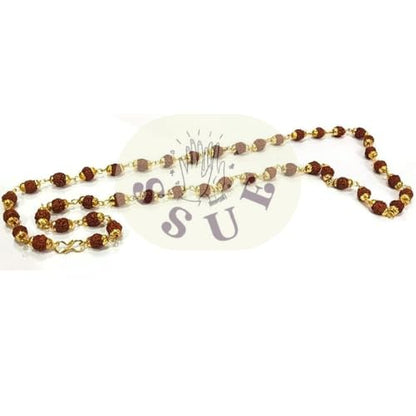 SSUE Nature 5 Mukhi Rudraksha 6mm 45 Beads Mala with Golden Cup Fancy Holy Jewellery Symbol of Spirituality Religion Reiki for Peace, Balance,Meditation Every Wear Unisex Accessory Gift