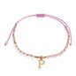 Pink Gold Beaded Natural Stone Initial Bracelets for Women Teen, Boho Handmade Personalized Gemstone Beads Letter Name Braided Rope Adjustable Bracelet Beach Bohemian Jewelry Gift - color: P