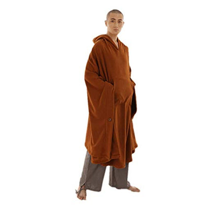 ZanYing Meditation Buddhist Hooded Cloak Outfit Oversize Coat - color: Orange, size: X-Large