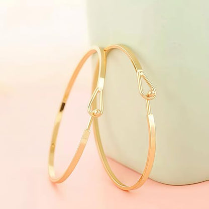 18K Gold Plated Bar Cuff Bracelet – Dainty Thin Minimalist Hook Bangle for Women