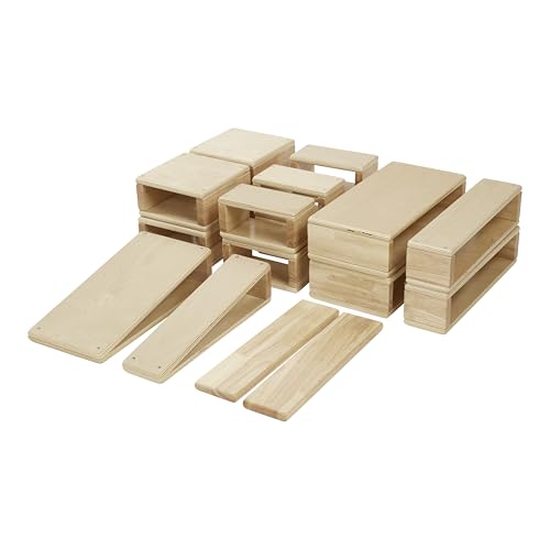 Hollow Wooden Building Block Set, Montessori Toy, Natural, 18-Piece