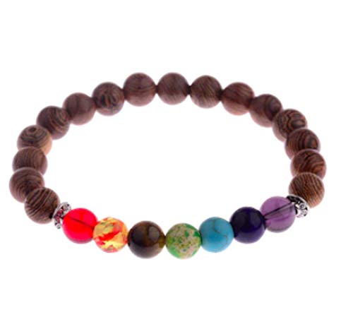 8MM Natural Wood Beaded Bracelets Designed For Men, Women, Unisex by Sahar (MixBrown)
