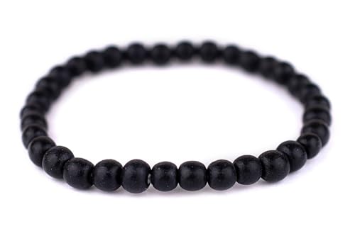 Wood Bead Bracelet - color: Black, size: Small Beads