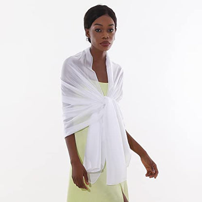 Womens Scarf Pashmina Shawls and Wraps for Evening Dresses Like Chiffon Silk Scarf for Bridal Wedding - color: White