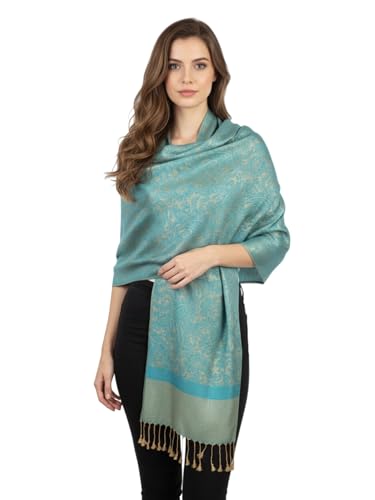 PASKMLNA Paisley Jacquard Pashmina Shawl Wrap Scarf Stole - color: Aqua Camel