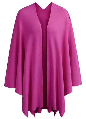 PULI Womens Large Cross Front Poncho Sweater Wrap Topper Knitted Elegant Shawls Cape for Fall Winter - color: 1-hotpink