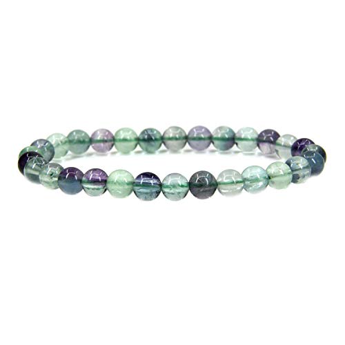 Angelstones Handmade Natural Healing Gemstone 6mm Round Beads Stretch Crystal Bracelet 7 Inch Unisex - color: Clear Green Fluorite