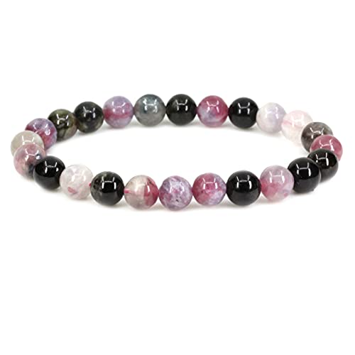 Keleny Gem Semi Precious Gemstones 8mm Natural Stone Round Beads Crystal Stretch Bracelets 7 Inch Unisex - color: Multicolor Tourmaline