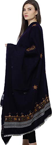 Exotic India Women's Pure Wool Shawl from Kutch with Central Embroidered Chakra and Mirrors Ethnic Design Stole, Scarves - color: Astral Aura