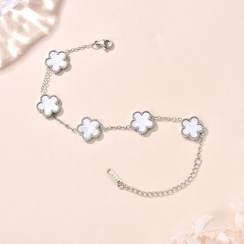 FLY FEI 18K Gold-Plated Four Leaf Clover Bracelet for Women,Adjustable lucky Bracelet Set Jewelry Gift-Hypoallergenic Charm for Birthdays, Wellness & Daily Wear - color: style03-Black+White(silvery2pcs)