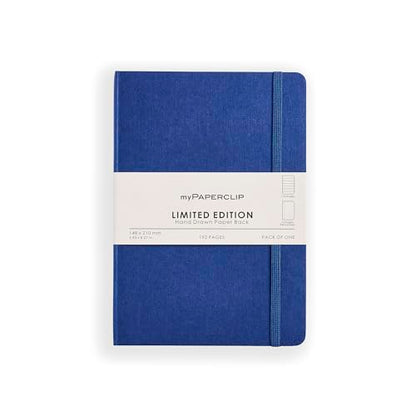 myPAPERCLIP Limited Edition A5 Ruled Notebook | 192 Pages, 100 GSM, Soft Cover, A5 (5.83 × 8.27 in) | Flat Lay | Bookmark & Elastic Closure | Blueberry - color: Blue-Berry, style: Ruled