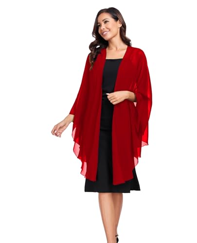 TONGFANTFL Shawls Wraps for Evening Wedding Party Chiffon Scarf Soft Bridal Wraps Wedding Guest Shawl Coverage - color: Red