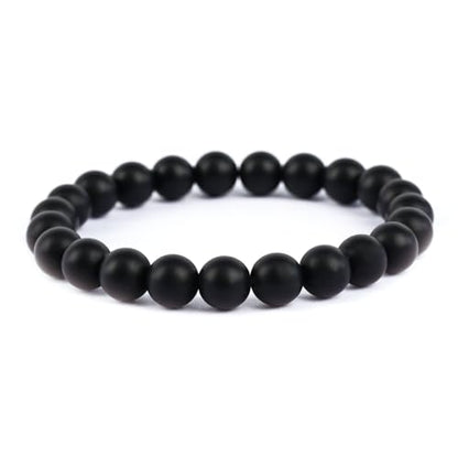 Natural Energy Healing Stone Charm Bracelet 8mm Natural Energy Healing Lava Rock Bracelet - Unisex - color: ZLY-Black scrub