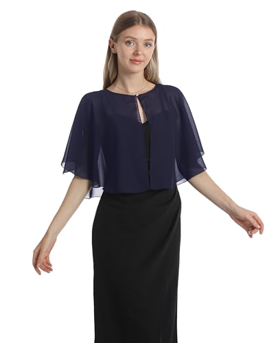 Chiffon Capelet Soft capes Shawls and Wraps for Evening Dress Wedding Cape 1920s shawl accessories for women - color: Navy