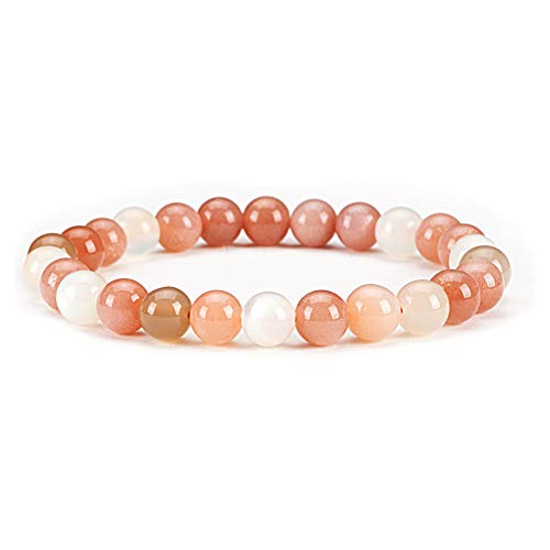 Cherry Tree Collection Gemstone Beaded Stretch Bracelet 8mm Round Beads 7" - color: Multi-Color Moonstone