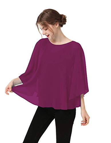 Capes for Womens Casual chiffon shawl Casual Chiffon Cape Sheer shawls and wraps Poncho Capelets Cover Up - color: Red Purple