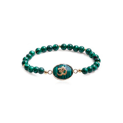 Da Piao Liang Malachite Om Yoga Bracelet - Green Beaded Meditation Jewelry For Women, Elastic Spiritual Gemstone Bracelet