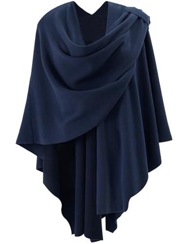 Womens Open Front Poncho Sweater Wrap Topper Knitted Elegant Shawls Cape for Spring Fall Winter - color: Series 1-darkslateblue