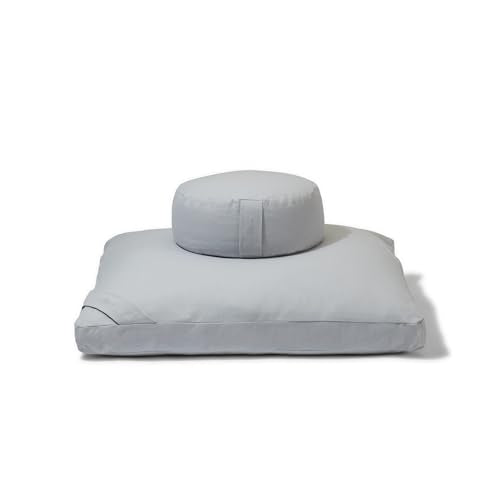 Meditation Cushion Set by renoo - Durable Comfortable Organic Cotton, Linen, Hemp - Modern Zafu Zabuton - Buckwheat Kapok Filled Floor Pillow Yoga Bolster in 15 Colors Washable Cover - color: Pebble