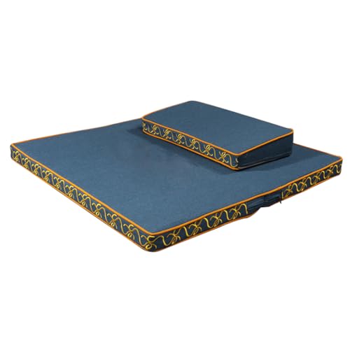 Portable Foldable Meditation Cushion Mat Set with Washable Cotton Linen Cover, Larger Thick Yoga Mat Bolster Floor Pillows Seating for Adults Meditation Accessories blue-60CM - color: Blue, size: 60CM