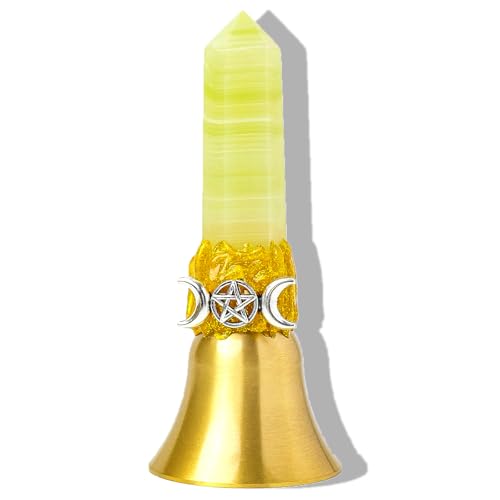 Handbells Altar Bells Natural Crystal Tower Bell Witch's Bells Hand Bell Loud Brass Call Bells for Meditation, Prayer, Reception, Pet Feeding and Home Decoration (Afghan Jade, 4.53") - color: Afghan Jade, size: 4.53"