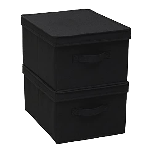 Household Essentials Large Fabric Storage Box With Lid Box, Black, Set of 2 - color: Black
