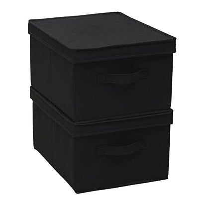 Household Essentials Large Fabric Storage Box With Lid Box, Black, Set of 2 - color: Black