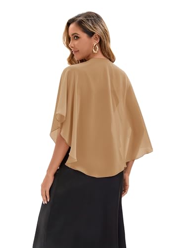 Baoqiya Chiffon Shawl Evening Scarf Shawls and Wraps for Women Wedding Party Bridal Scarves Cover Ups - color: Camel