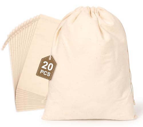 20PCS Cotton Produce Bags, 8X10inch Reusable Muslin Storage Bags with Drawstrings, Natural Cotton Bags, Washable, Biodegradable Linen Bag, Cloth Bags - color: L - 8x10inch