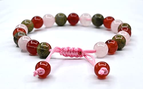 Amazing Gemstone Bracelet for Fertility Luck Manifestation - Fertility Crystals Carnelian Unakite Rose Quartz Bracelet Set for Men Women Healing Calming Anxiety Stress Relief Gifts (Adjustable) - color: Fertility