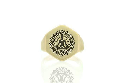 Engraved Yoga Signet Ring - Zen Meditation Gold Jewelry - 14k Bold Statement Ring