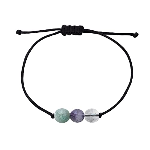 BOHO GARDEN Healing Bead Bracelets - Spiritual Crystal Beaded Bracelet - Made of 3 Real & Natural Gemstones, Adjustable 3-9.7” Black Rope - Gem Stones Jewelry for Men, Women, Teens (13+) - 8mm Bead - color: EmotionalHealing
