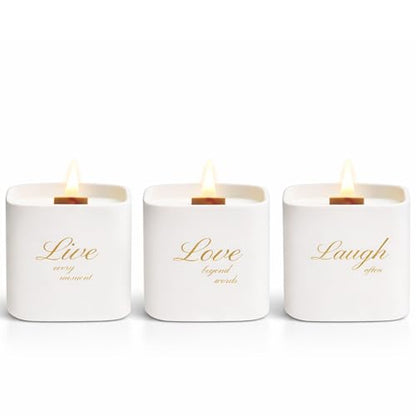 Set of 3 Premium Scented Soy Candles Gift Set | One Life Collection - Orange Blossom, White Tea & White Bloom | Crackling Wood Wick | Luxury Candle Set for Relaxation, Home Décor & Gifts | 9.8oz Each