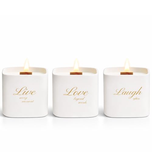 Set of 3 Premium Scented Soy Candles Gift Set | One Life Collection - Orange Blossom, White Tea & White Bloom | Crackling Wood Wick | Luxury Candle Set for Relaxation, Home Décor & Gifts | 9.8oz Each