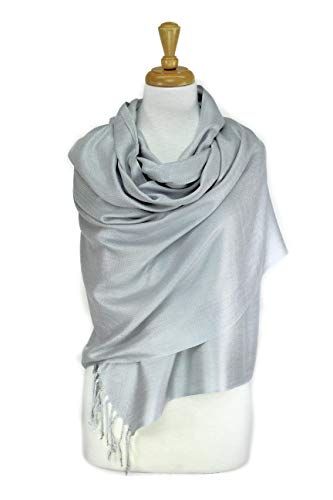 Luxurious Pashmina Feel Scarf & Shawl - Soft Solid Color Wrap for Weddings, Evening Dresses, Gifts - color: . Light Gray