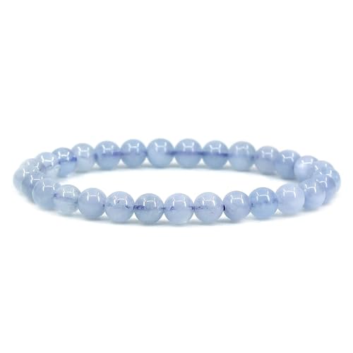 Angelstones Handmade Natural Healing Gemstone 6mm Round Beads Stretch Crystal Bracelet 7 Inch Unisex - color: Aquamarine