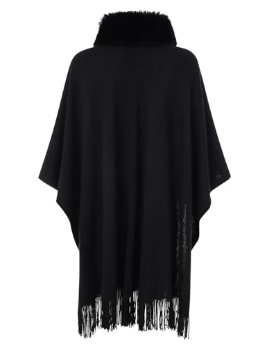 Ferand Shawl Wraps for Women, Cozy Lightweight Poncho Cape with Pockets, Warm for Fall Winter Travel - color: Black With Faux Fur Collar