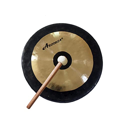 Arborea Sound Healing and Therapy Mini Gong 12" with Stand and Mallet Bronze Alloy Hand Hammered Chinese Small Table Chau Gong Home or Office - size: 12" Chau Gong