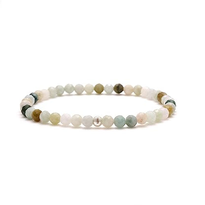 BERGERLIN Real natural stone bracelet - Tested and certified in Germany - Genuine bracelets with 925 Sterling silver pearl and faceted pearls - color: Myanmar Jade, size: X-Small