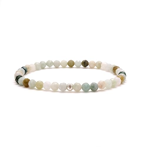 BERGERLIN Real natural stone bracelet - Tested and certified in Germany - Genuine bracelets with 925 Sterling silver pearl and faceted pearls - color: Myanmar Jade, size: X-Small