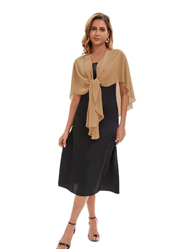 Baoqiya Chiffon Shawl Evening Scarf Shawls and Wraps for Women Wedding Party Bridal Scarves Cover Ups - color: Camel