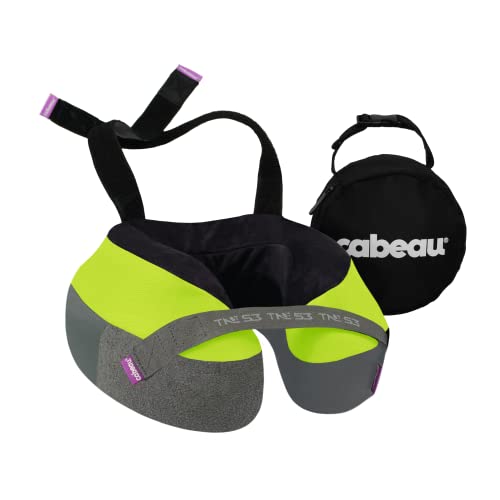 Cabeau Travel Neck Pillow for Airplanes – The Neck’s Evolution, TNE S3 – Supportive Memory Foam Design for Long Haul Flights – Attachable Seat Straps and 360° Support (Vegas Neon Yellow) - color: Vegas