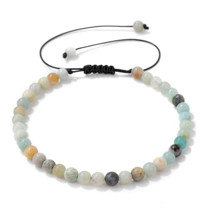 Crystal Bracelet for Women 4mm Adjustable Braided Natural Stone Bracelets Handmade Beaded Bracelets Gemstone Bracelet Healing Crystal Bracelet Crystal Jewelry for Women - style: amazonite