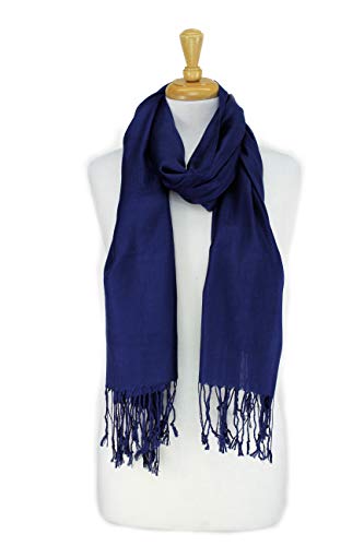 Luxurious Pashmina Feel Scarf & Shawl - Soft Solid Color Wrap for Weddings, Evening Dresses, Gifts - color: . Navy Blue